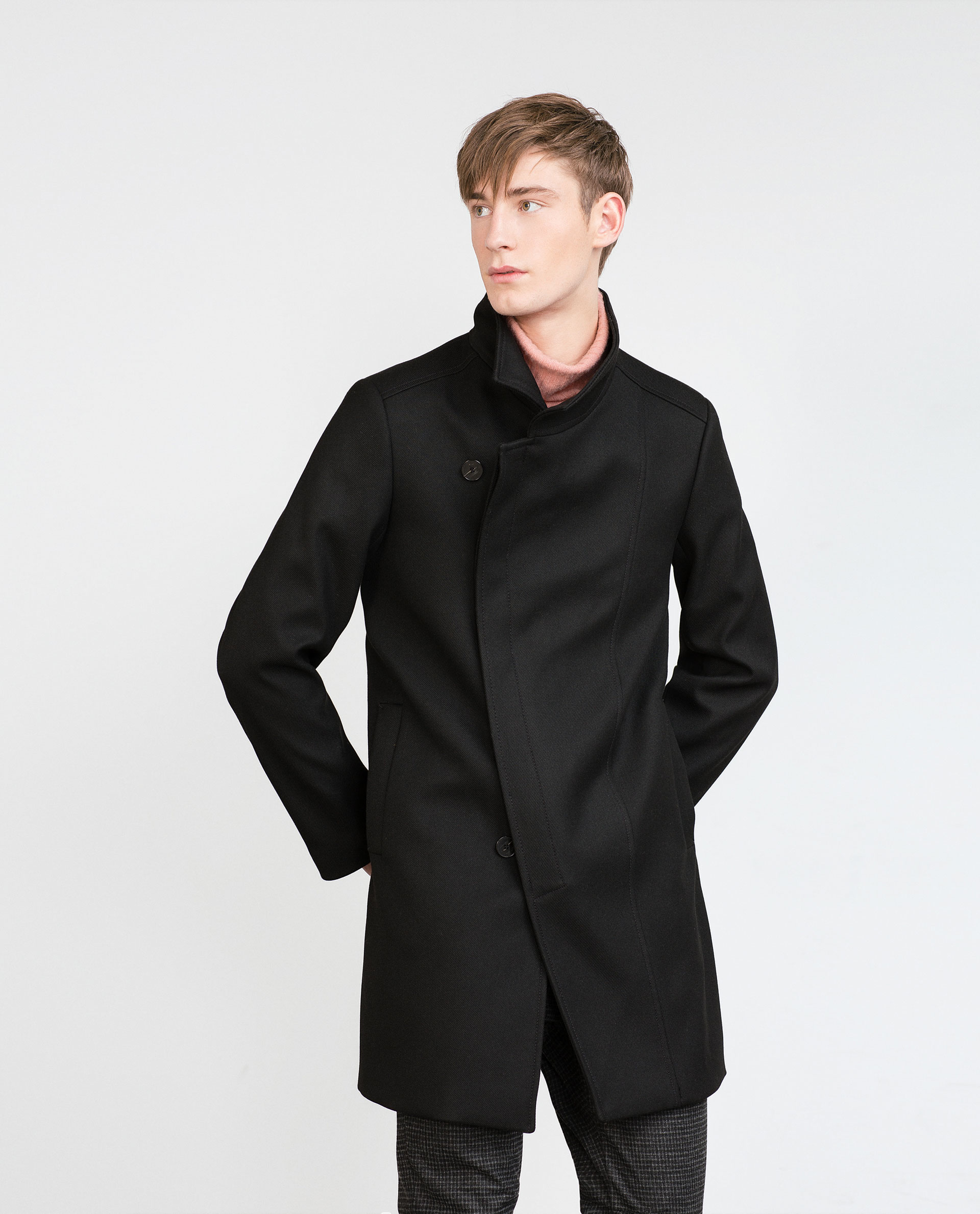 Zara Coat With Asymmetric Fastening in Black for Men | Lyst