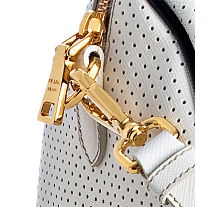 Prada White and Black Perforated Saffiano Small Boston Bag in ...  