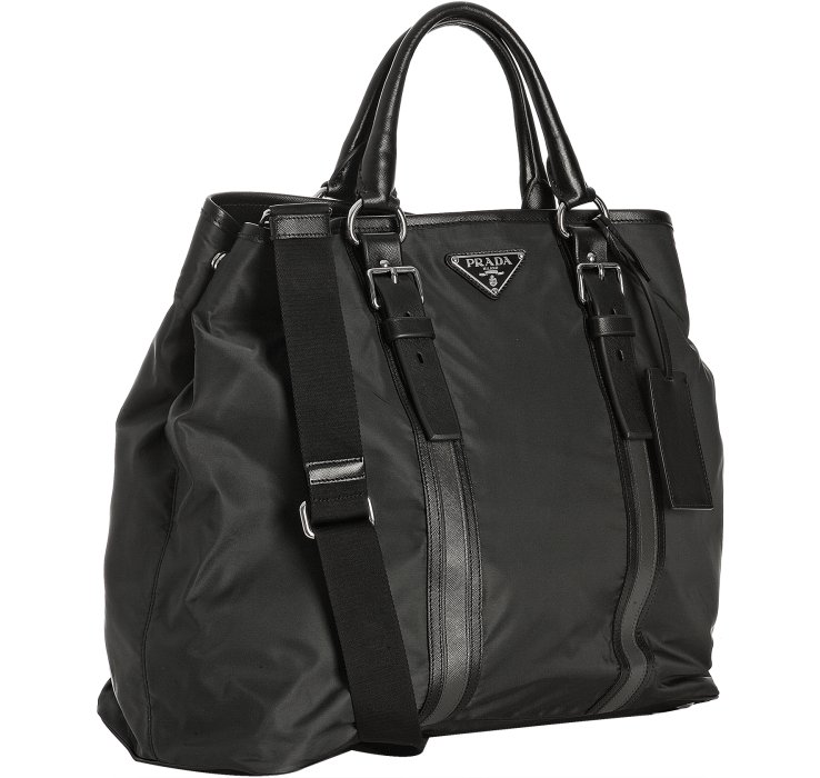 Lyst - Prada Anthracite Nylon Leather Stripe Large Travel Tote in Gray