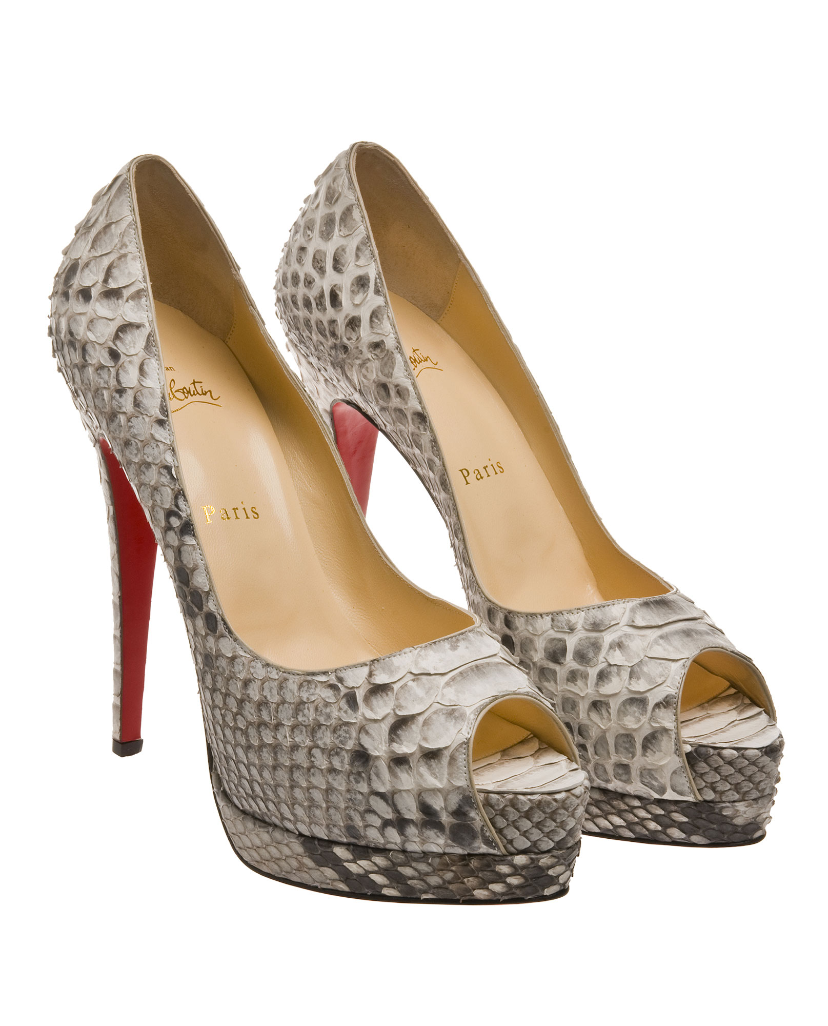Christian Louboutin Altadama Python Peep Toe Court Shoes