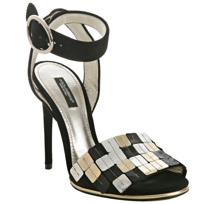 Dolce & gabbana Black Suede Metallic Detail Ankle Strap Sandals in Black | Lyst