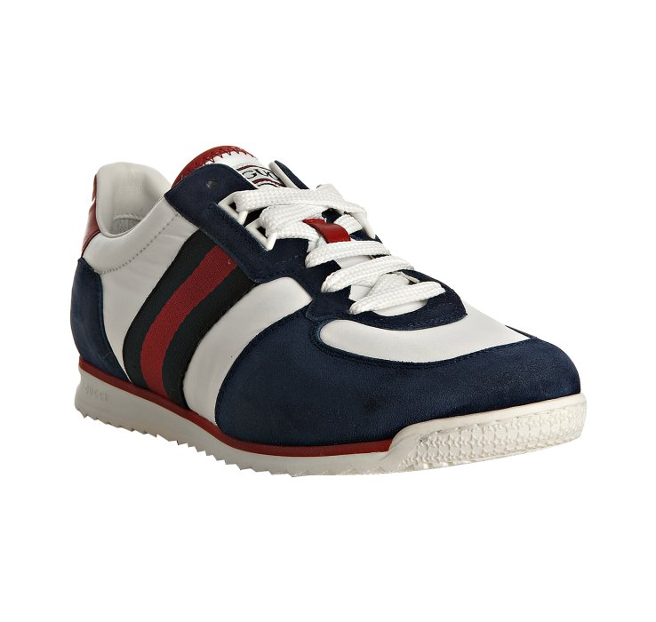 Lyst - Gucci Blue and White Nylon and Leather Sl73 Web Sneakers in Blue