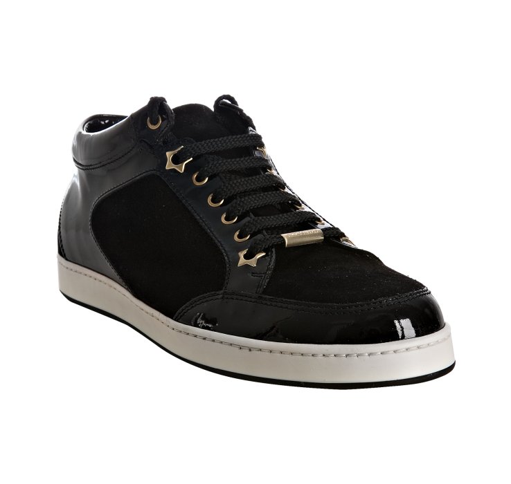 Lyst - Jimmy Choo Black Patent Trimmed Suede Miami Sneakers in Black