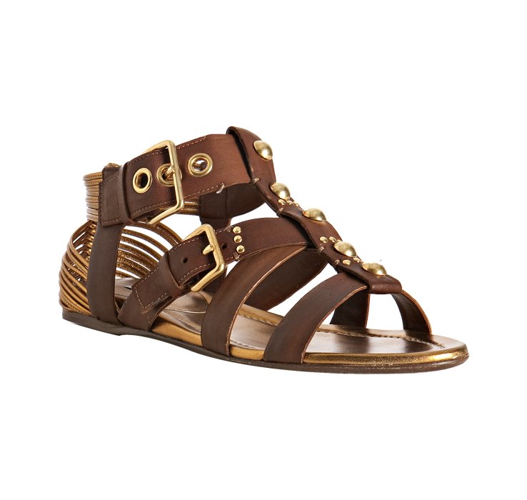 Miu Miu Brown Leather Studded Gladiator Sandals in Brown (coconut) | Lyst