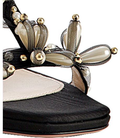 Prada Black Crepe Jeweled Sandals in Black | Lyst