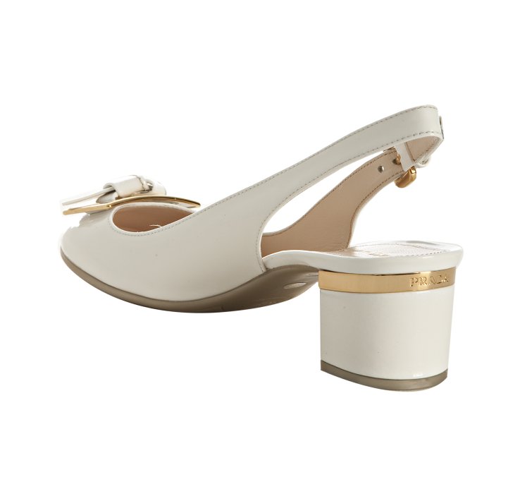 Lyst - Prada White Patent Leather Buckle Slingback Pumps in White