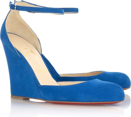 Christian Louboutin Rocaille 100 Suede Wedges in Blue | Lyst