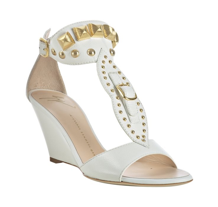 Lyst - Giuseppe Zanotti White Leather Studded Wedge Sandals in White