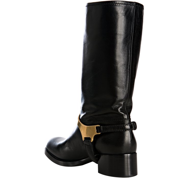 Lyst - Prada Black Leather Vitello Shine Buckle Detail Boots in Black