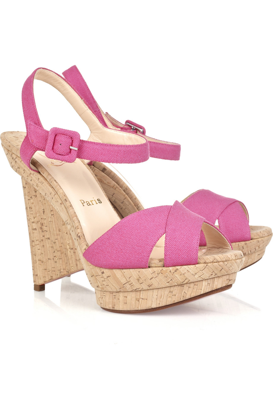 Christian Louboutin Lafalaise 100 Cork Wedge Sandals in Pink | Lyst
