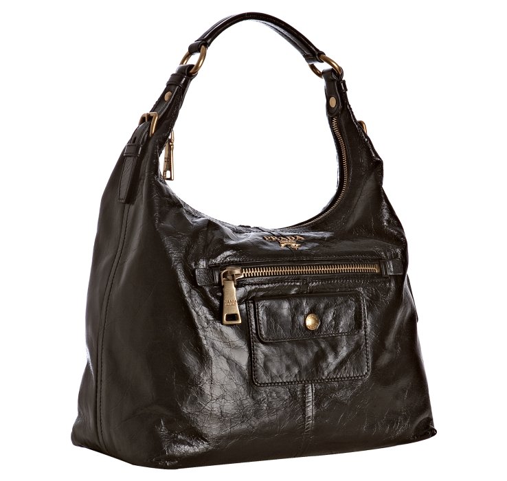 Prada Dark Brown Vitello Shine Leather Shoulder Bag in Brown | Lyst