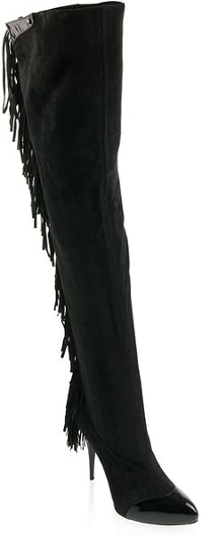 Gianmarco Lorenzi Fringed Suede Thigh Boots in Black | Lyst