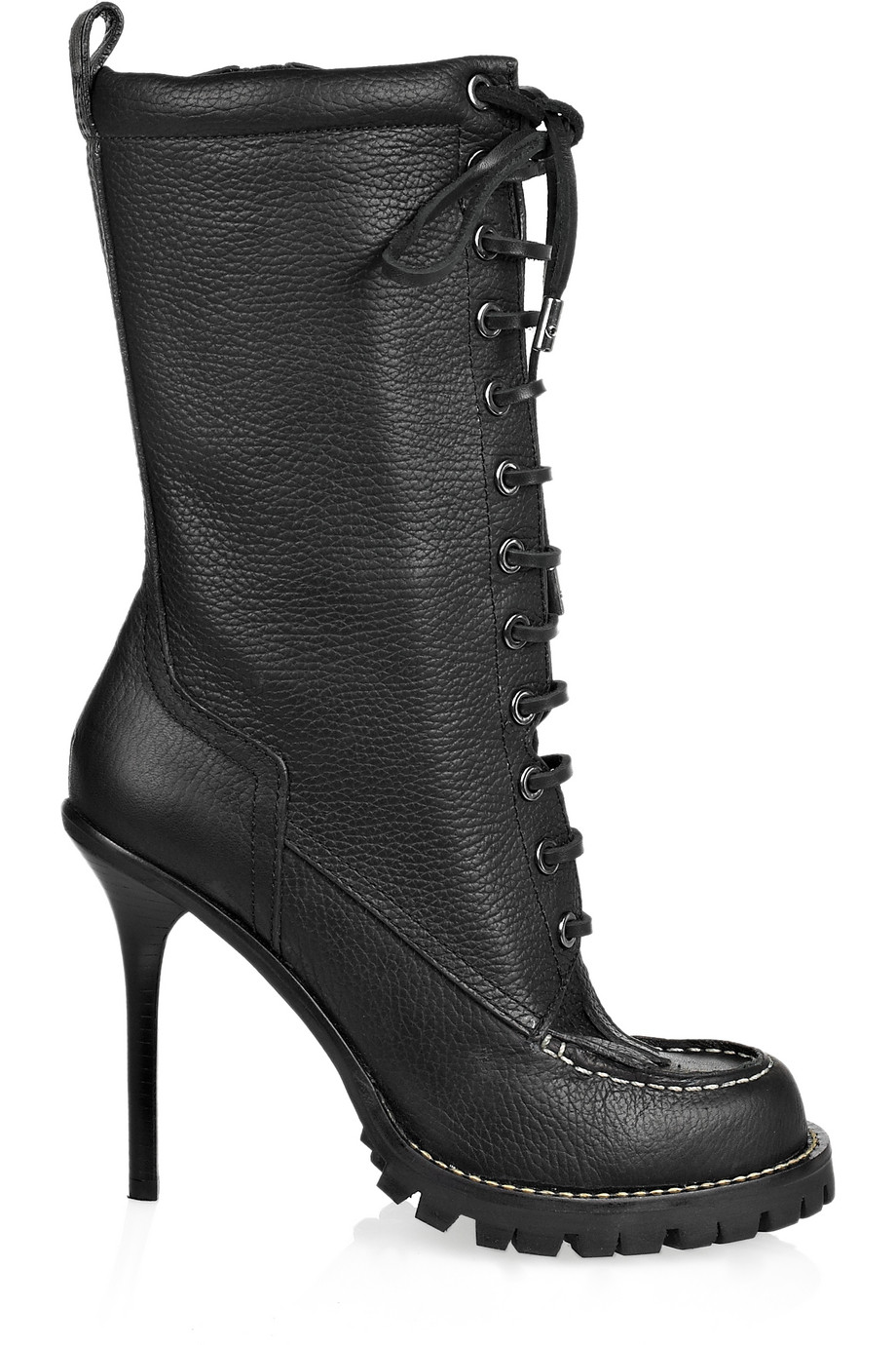 black leather calf length boots