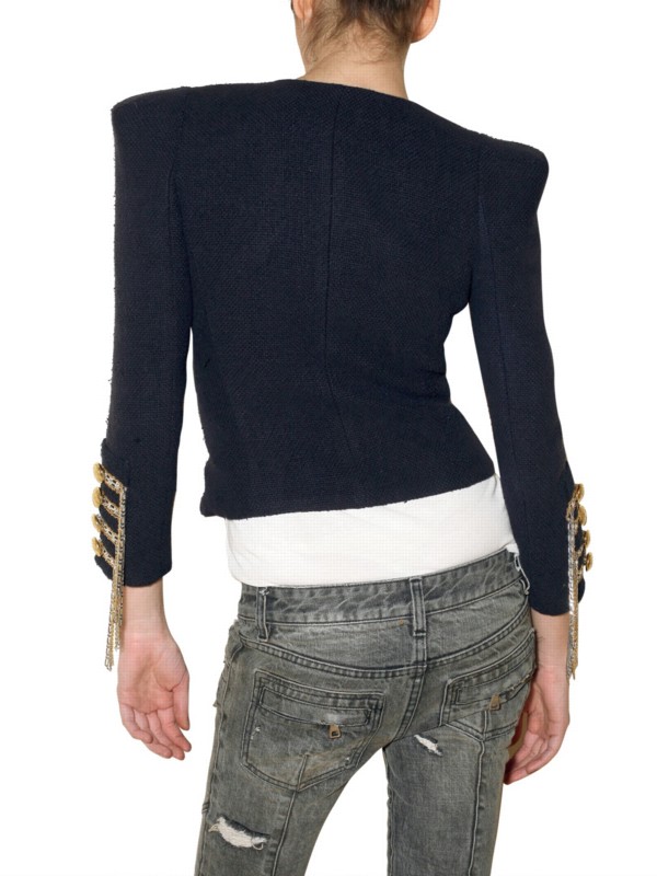 Balmain Silk Military Style Jacket in Navy (Blue) Lyst