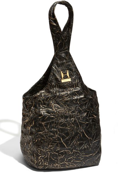 Halston Heritage Catherine Cracked Leather Sac Bag in Black (black ...