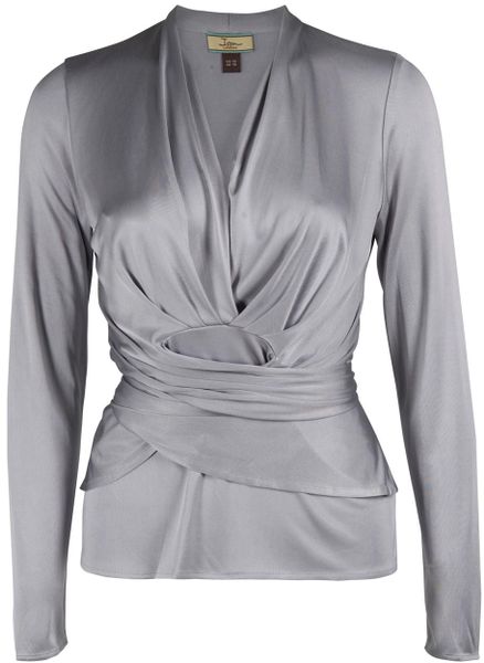 Issa Solid Faux Wrap Top in Gray (black) | Lyst