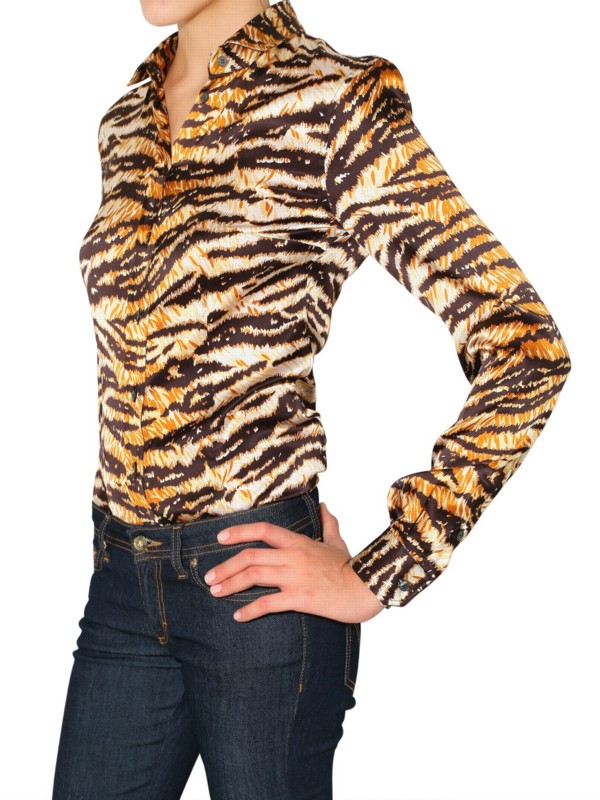 Dolce & Gabbana Tiger Print Stretch Satin Shirt Lyst