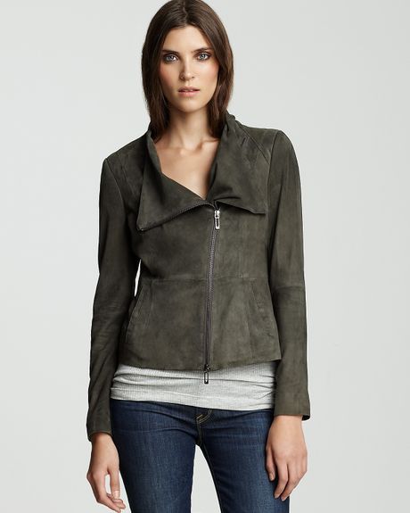 Vince Asymmetrical Suede Leather Jacket in Gray (Grey) | Lyst