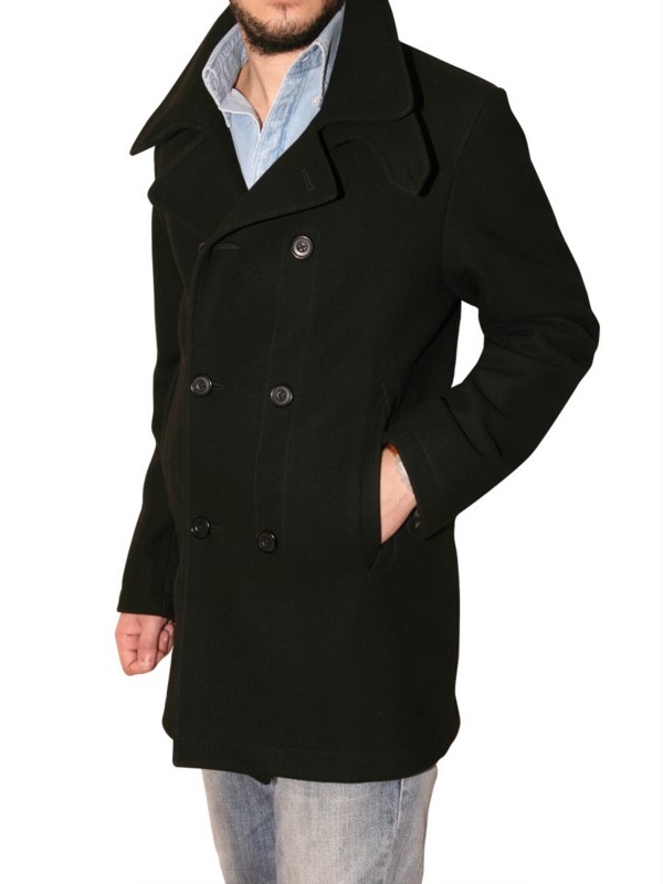 Aquascutum Wool Cloth Pea Coat in Black for Men - Lyst
