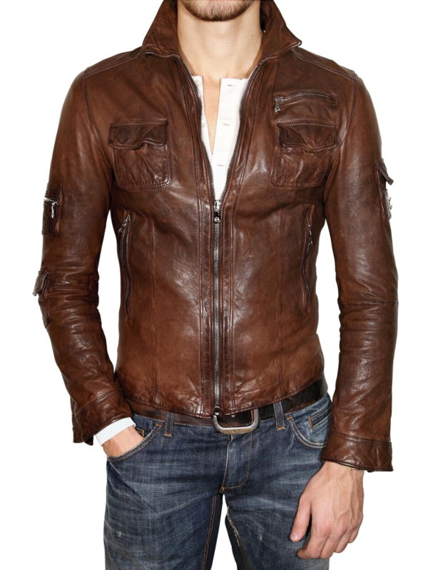 Men S Brown Washed Nappa Leather Jacket