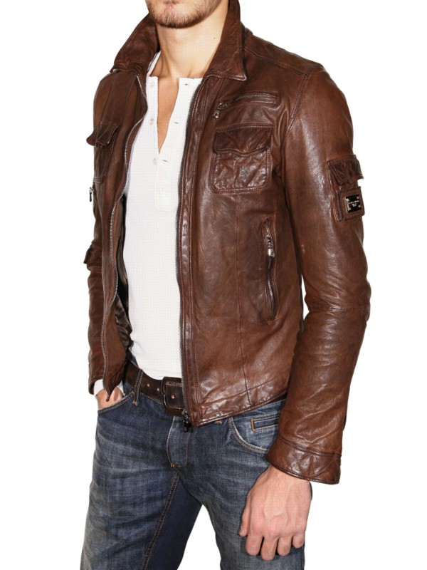 dolce and gabbana brown leather jacket