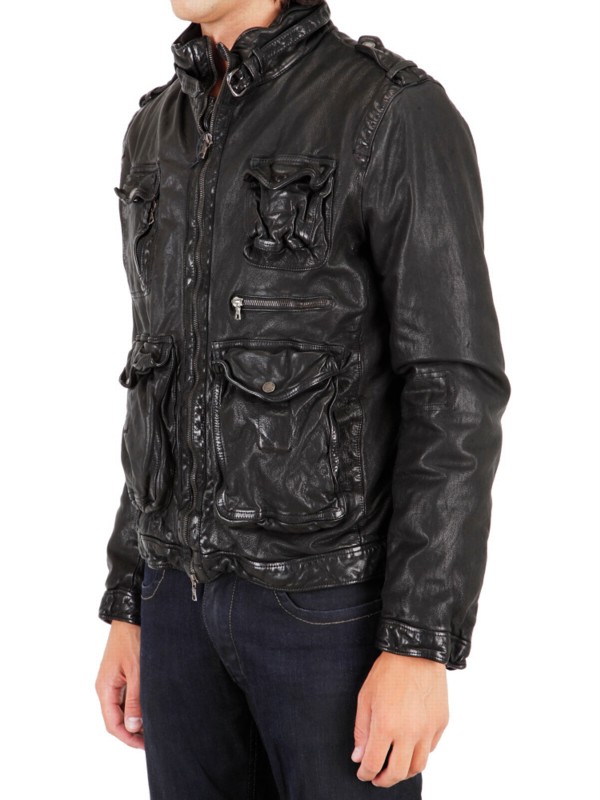 Neil Barrett Washed Buffalo Leather Jacket in Black for Men | Lyst