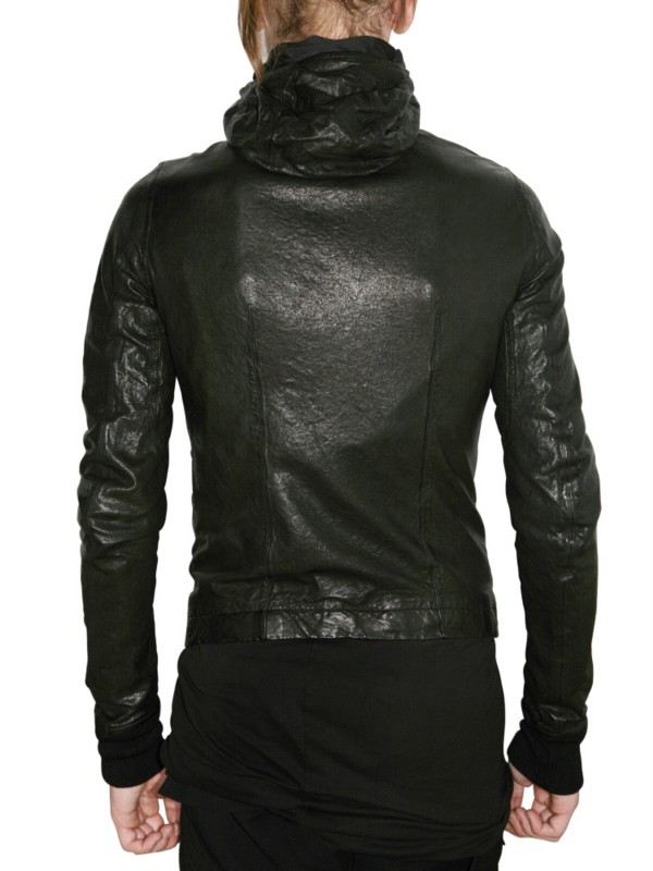 Rick Owens Textured Lambskin Hooded Leather Jacket in Black for Men - Lyst