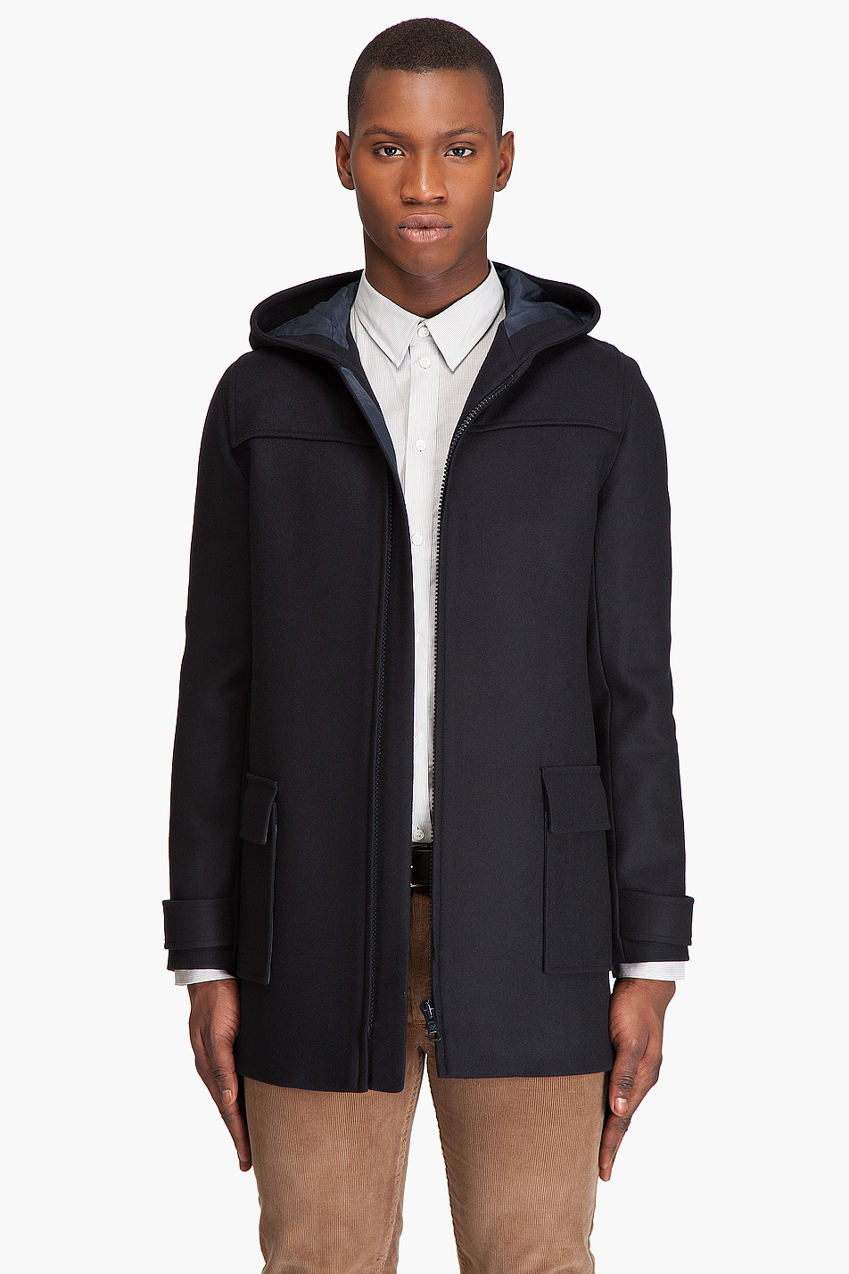 A.P.C. Hooded Wool Coat in Navy (Blue) for Men - Lyst