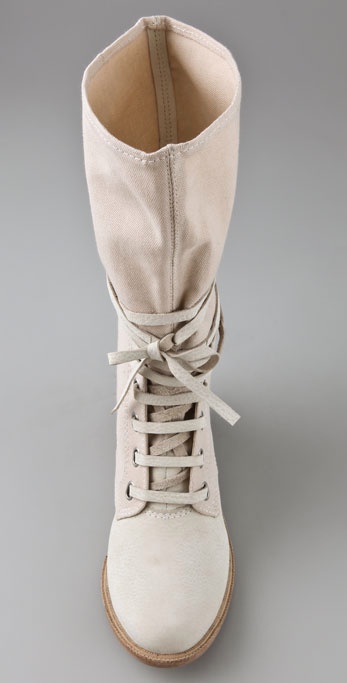 7 For All Mankind Olivia Lace Up Flat Boots in Cream (White) - Lyst