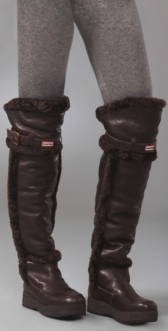 HUNTER Over-the-knee Shearling-lined Boots in Brown | Lyst