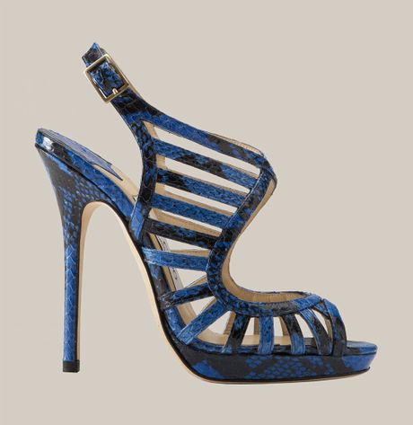 Jimmy Choo Keenan Caged Sandal in Blue (cobalt python) | Lyst