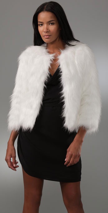 Halston Faux Goat Short Fur Coat In, White Fake Fur Coat Short