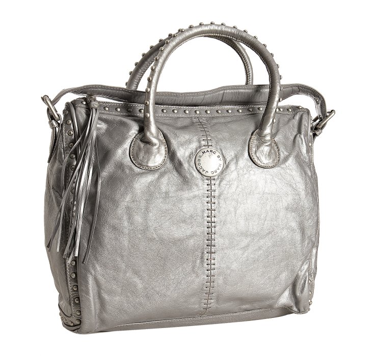 Marc By Marc Jacobs Silver Leather Studded Top Handle Bag in Silver | Lyst