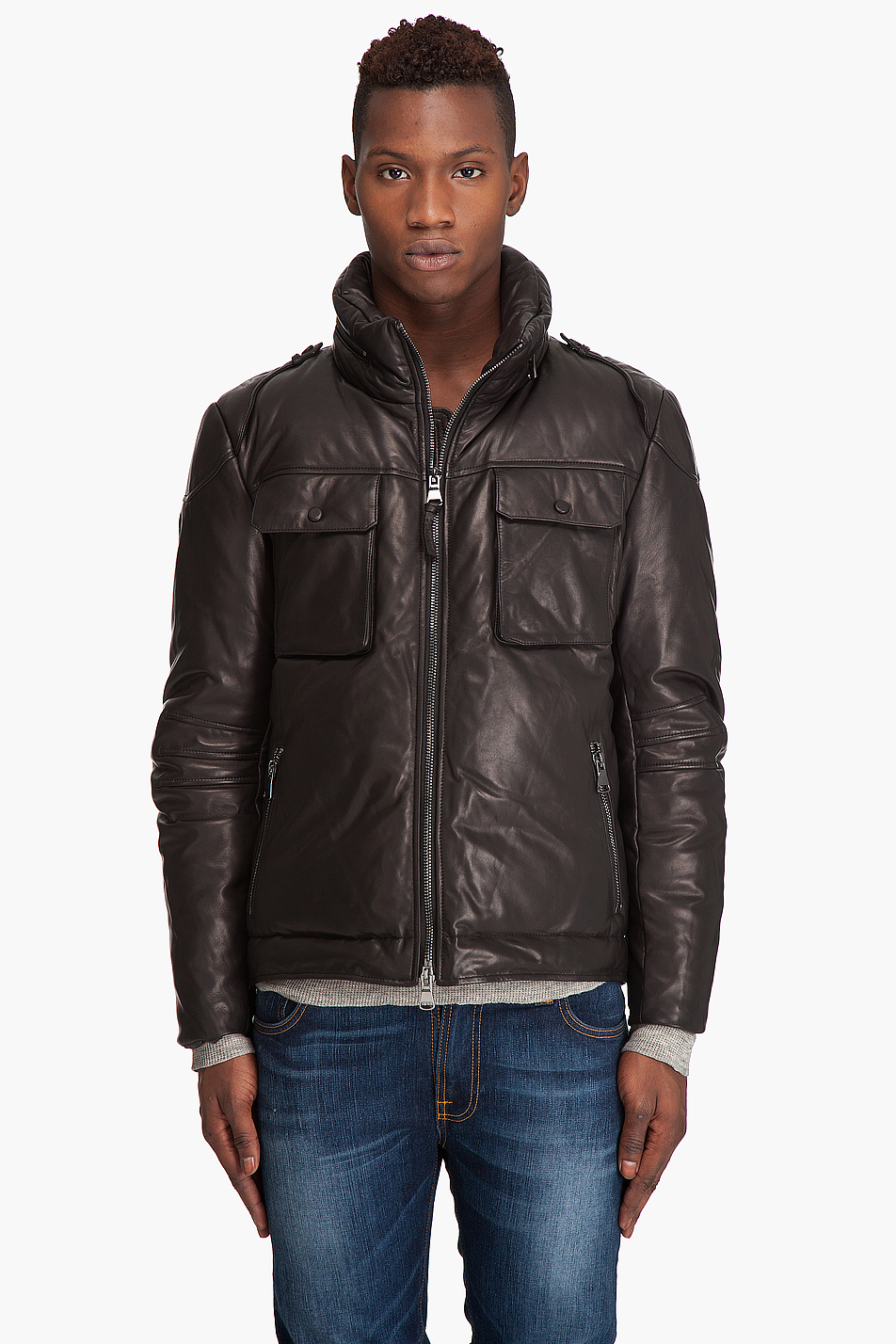 puffy leather jacket