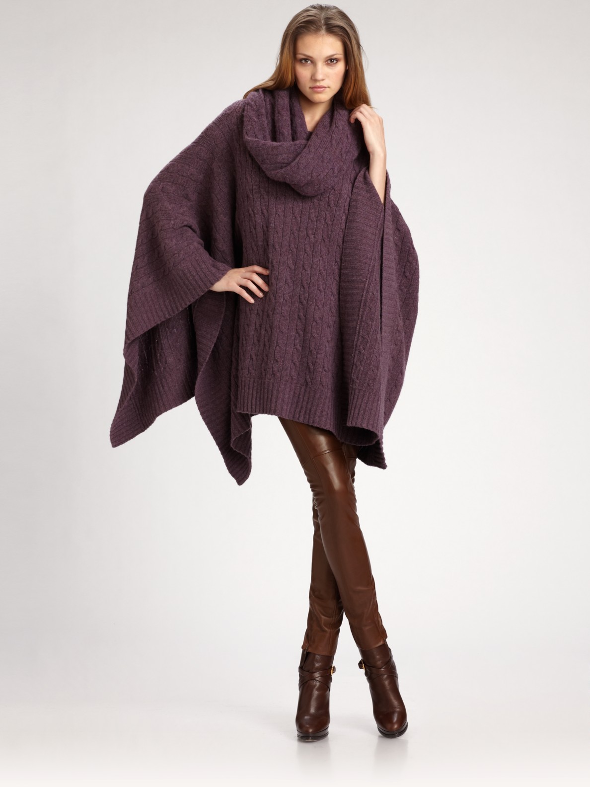 Ralph Lauren Blue Label Wool/cashmere Cable-knit Poncho in Lilac 