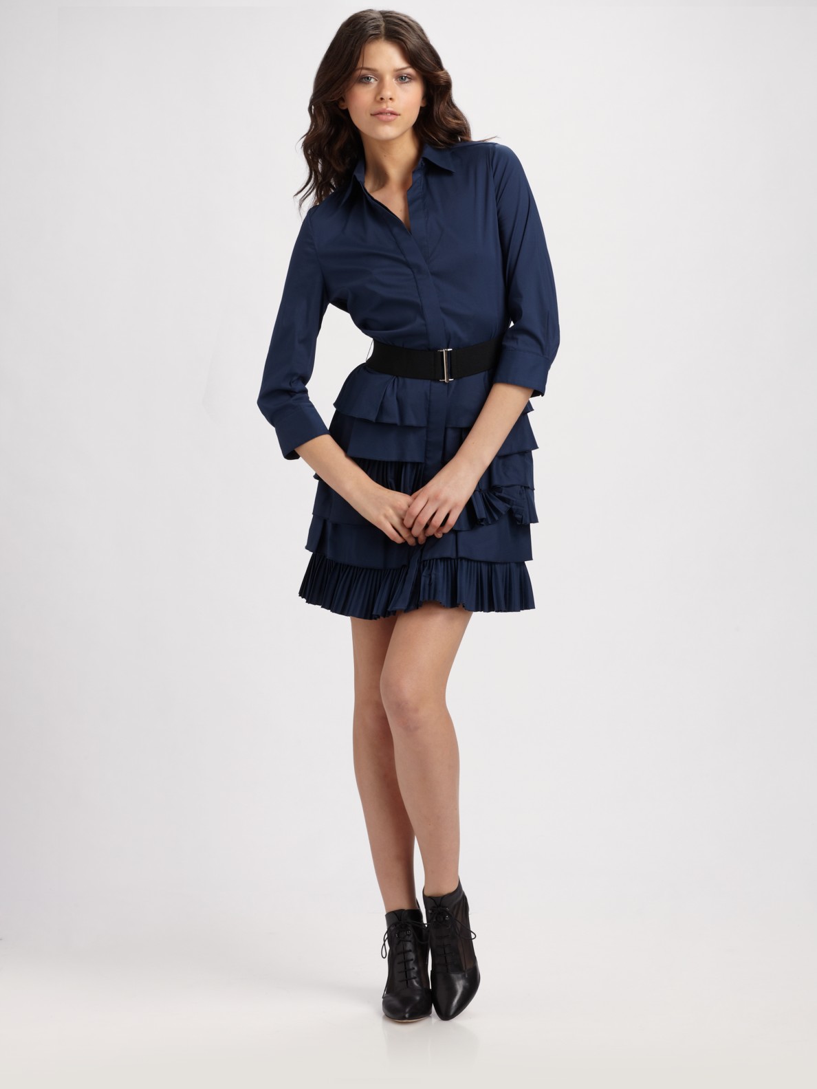 black ruffle shirt dress