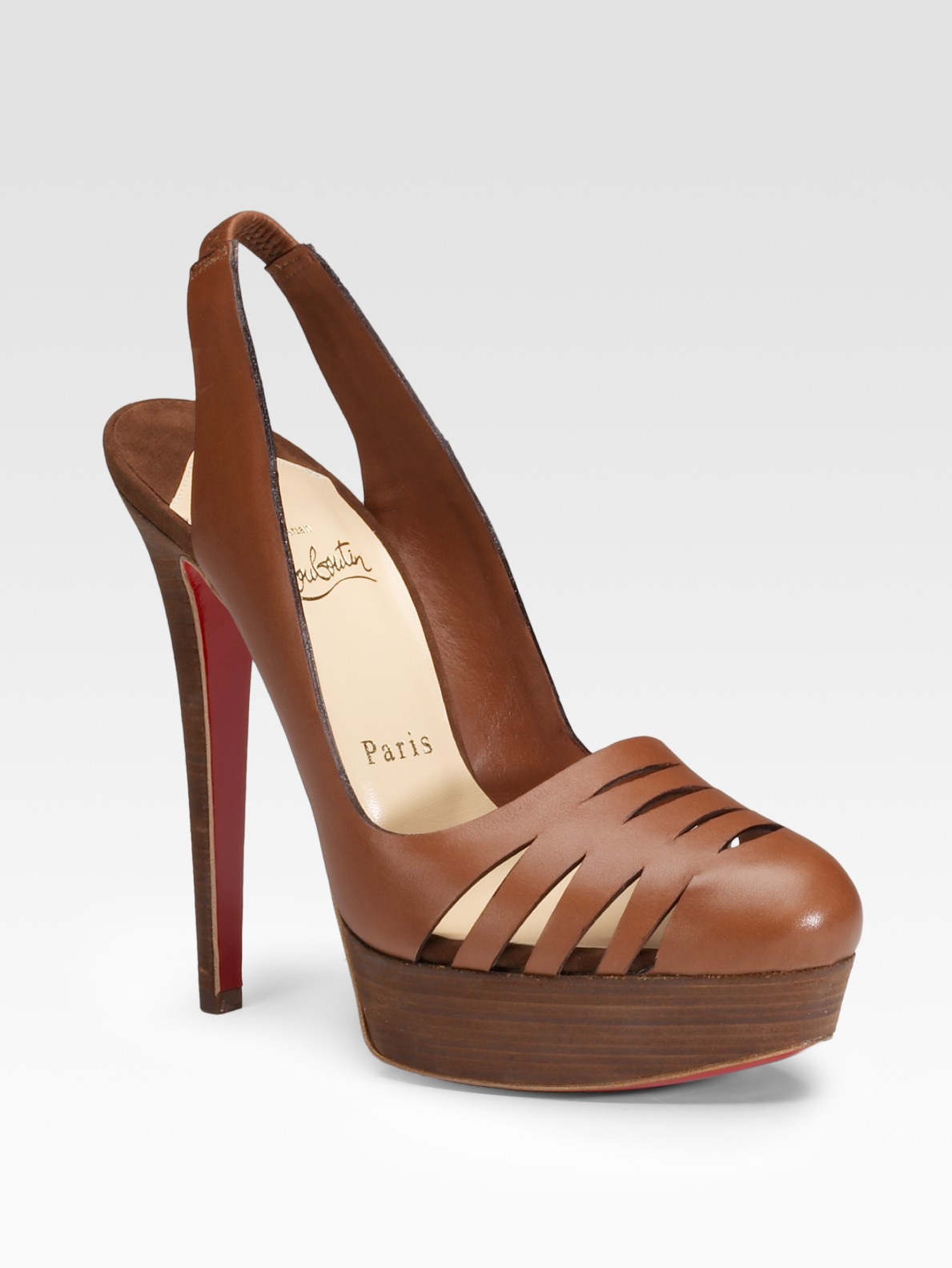 Lyst - Christian Louboutin Laser-cut Leather Slingbacks in Brown