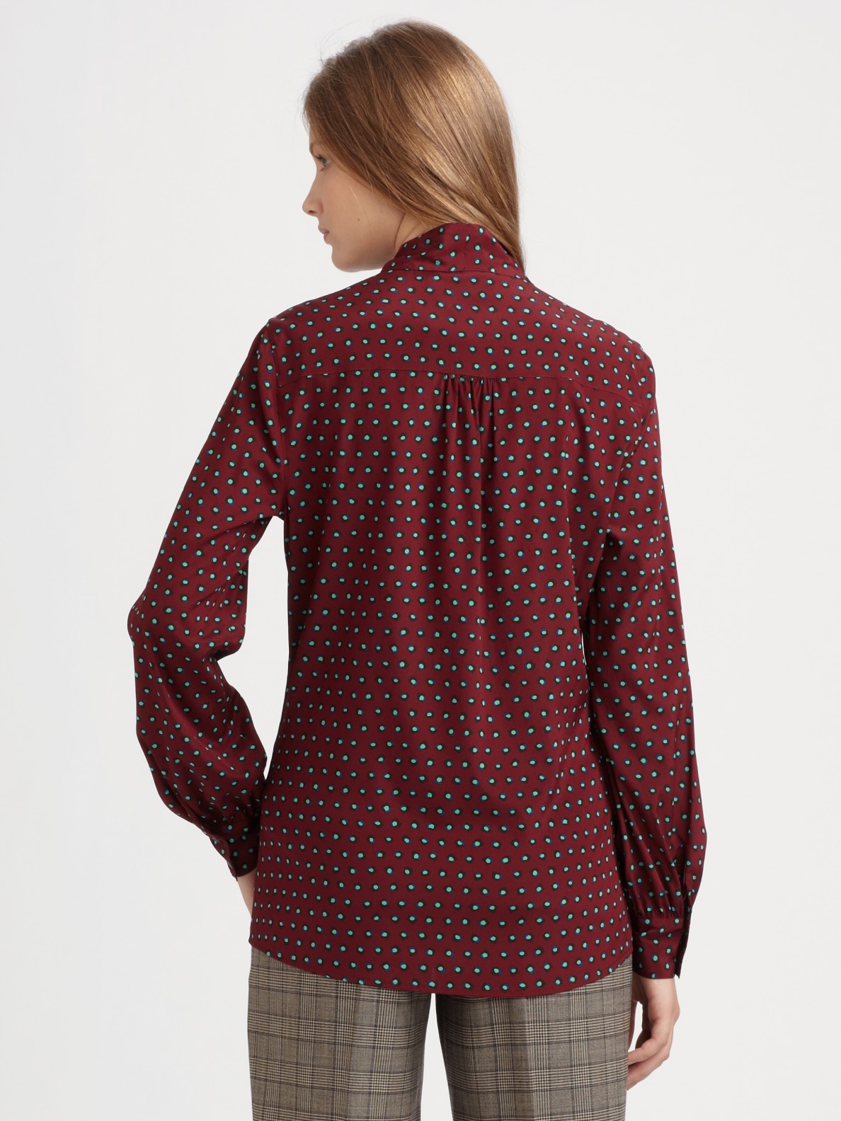 burgundy polka dot blouse