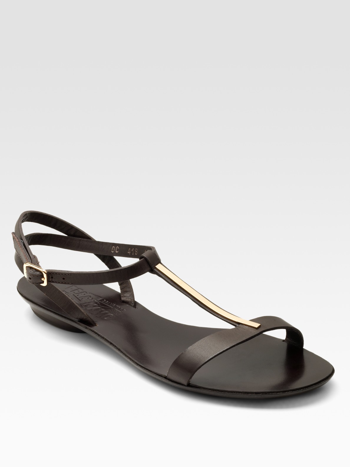 Ferragamo Dan T-strap Flat Sandals in Brown | Lyst