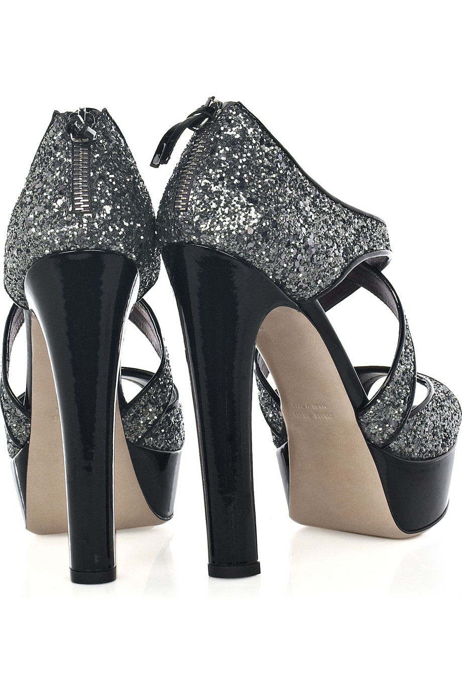 Miu Miu Glitter-embellished Platform Sandals in Silver (Metallic) - Lyst