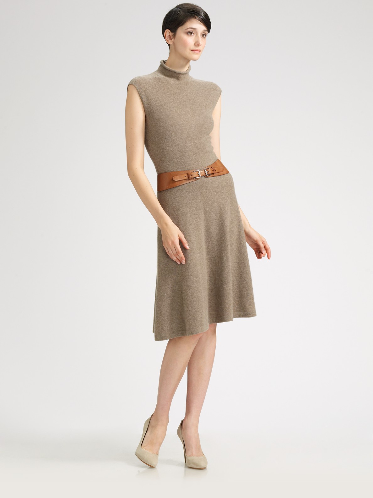 Ralph Lauren Black Label Cap-sleeve Cashmere Dress in Brown 