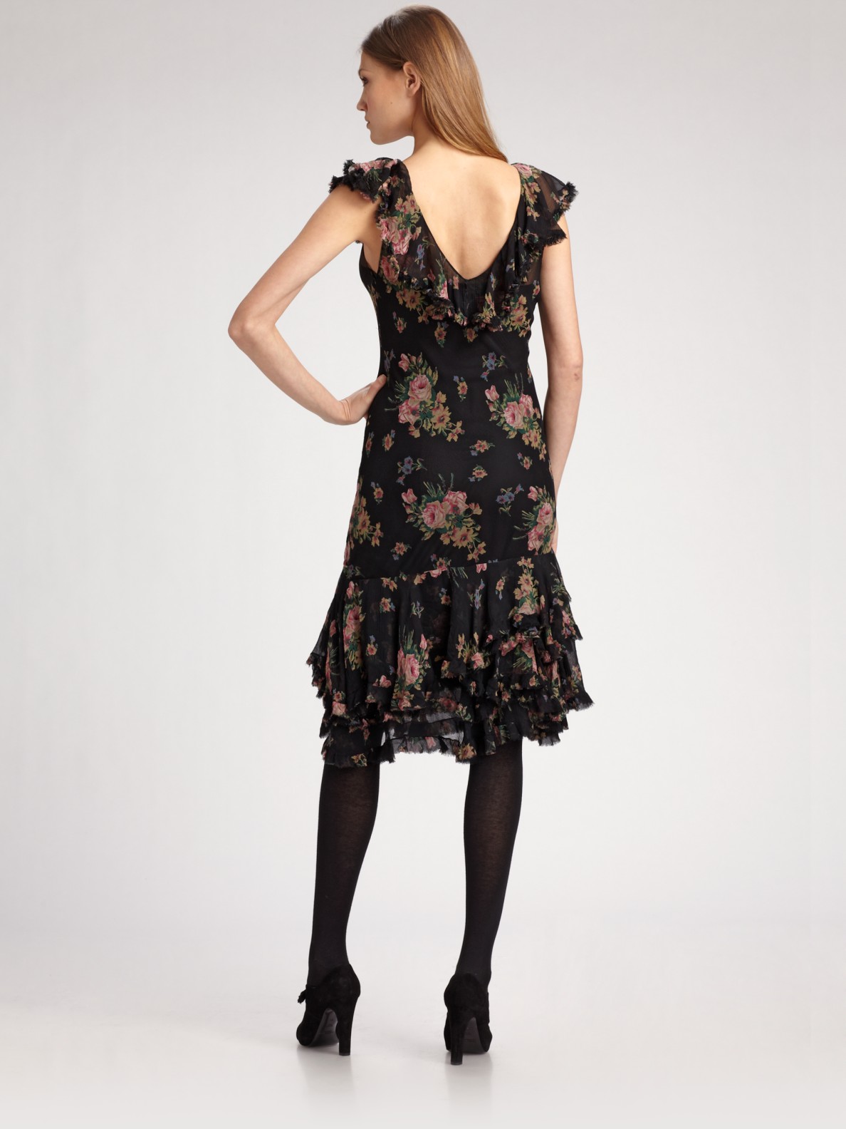 Ralph Lauren Blue Label Floral-print Silk Dress in Rose (Black) - Lyst