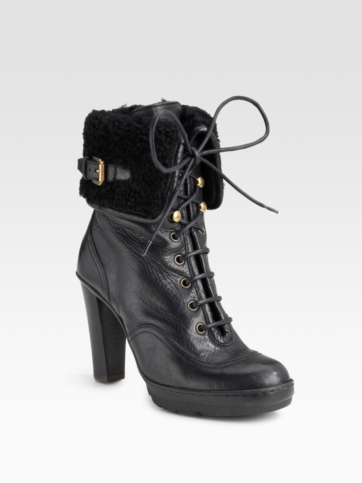 Ralph Lauren Collection Forley Distressed Leather Lace-up Ankle Boots ...