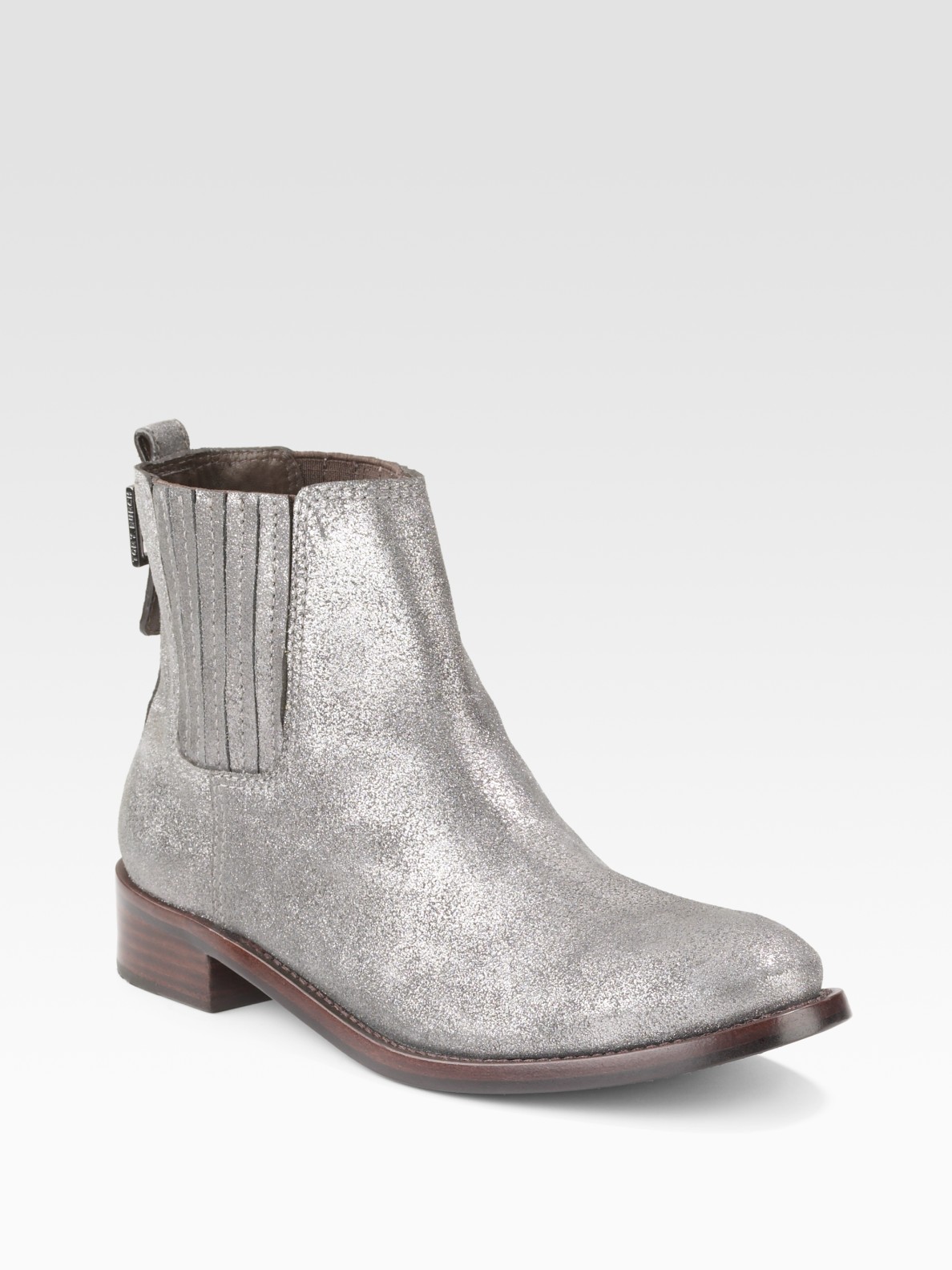 Tory Burch Powder Suede Wade Ankle Boots in Pewter (Metallic) - Lyst