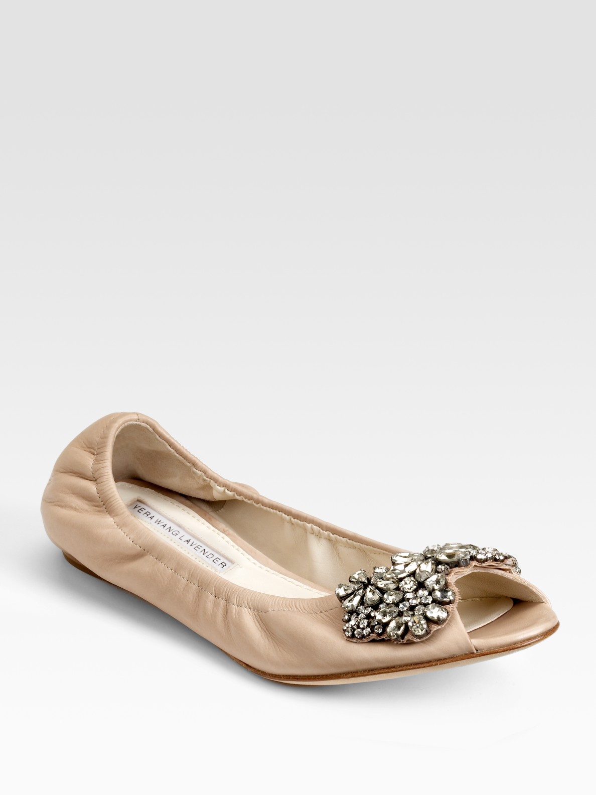 Vera Wang Lavender Jeweled Open-toe Ballet Flats in Brown | Lyst
