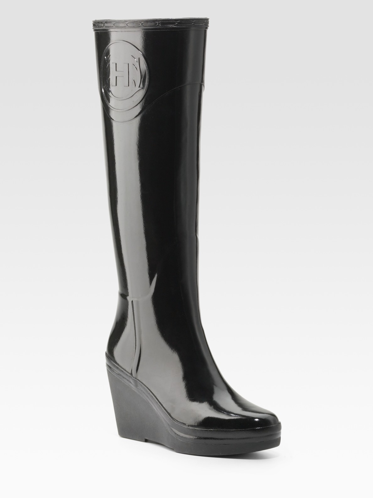 HUNTER Champery Wedge Rain Boots in Black | Lyst