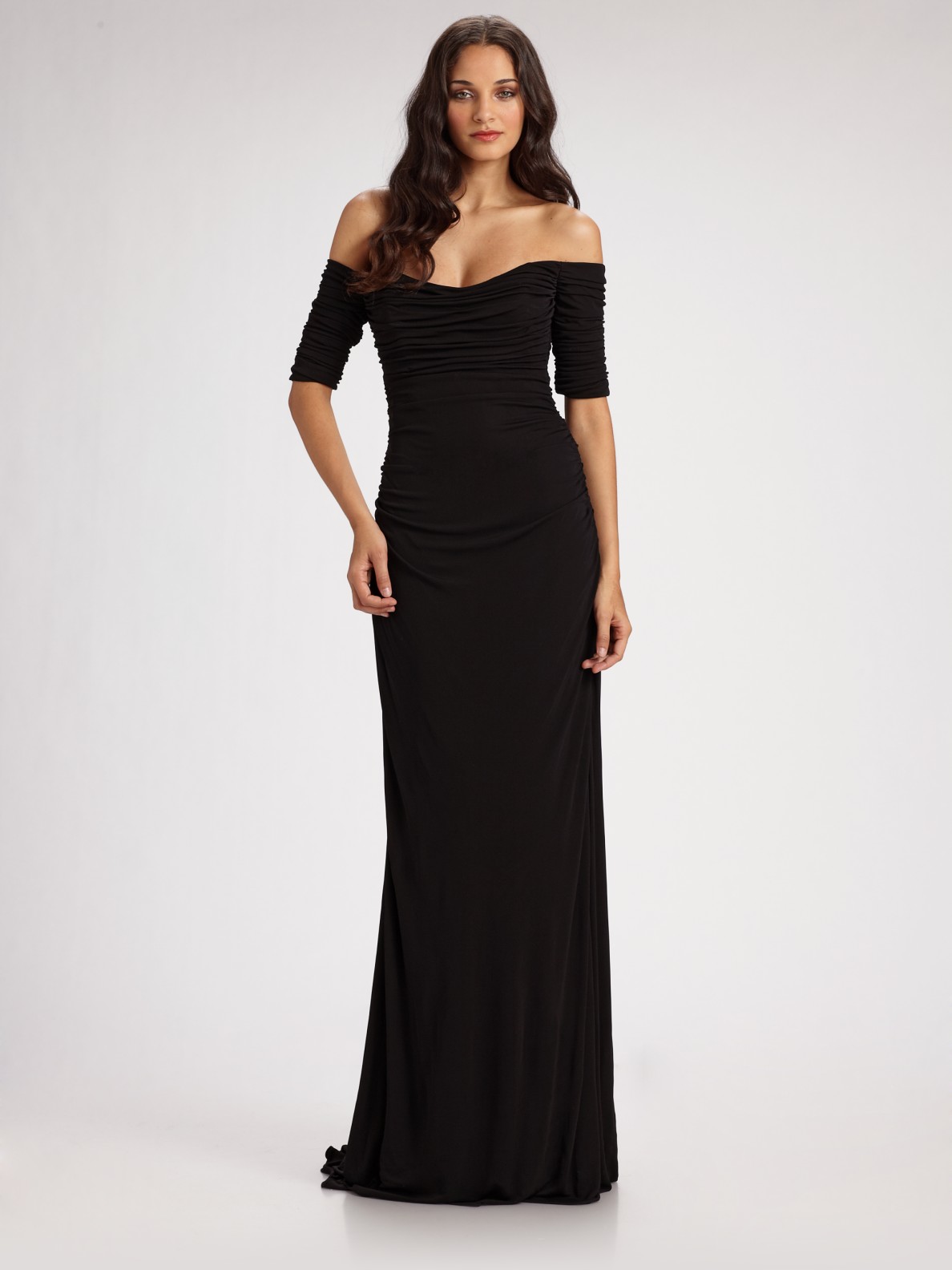 shoulder Ruched Jersey Gown 