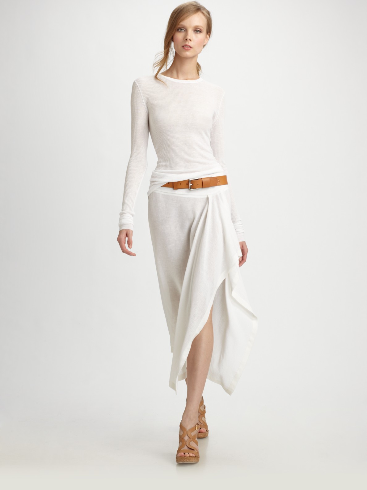 Michael Kors Linen Crepe Sarong Skirt in White - Lyst