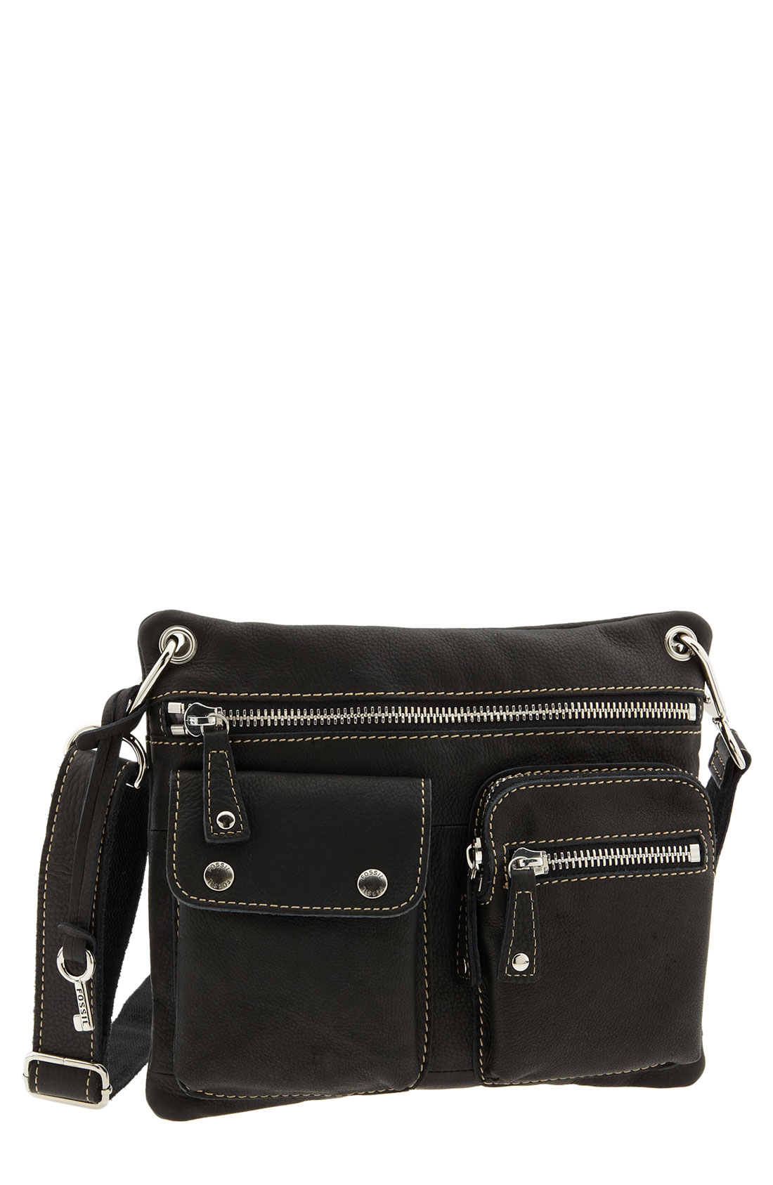 Fossil Front Pocket Leather Crossbody Bag in Black | Lyst