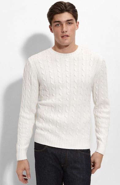 1901 Athletic Fit Cable Knit Cotton & Cashmere Sweater in White for Men ...